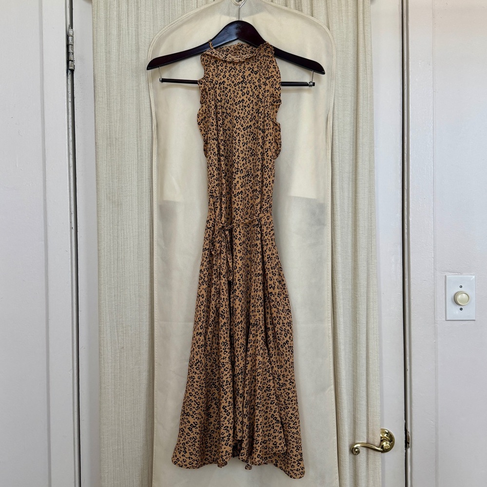 Animal Print Sleeveless Halter Midi Dress XS